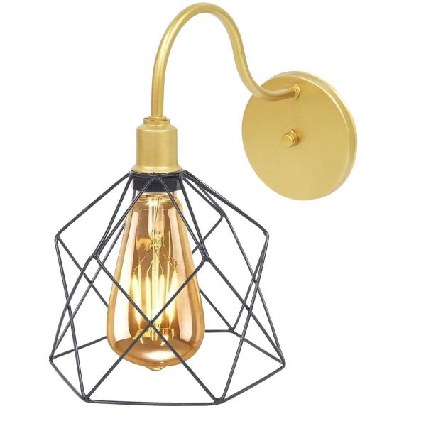 Imagem de 2 Luminárias Arandela Parede Aramada Cálice Industrial Retro + Lâmpadas Led Dourado/Preto