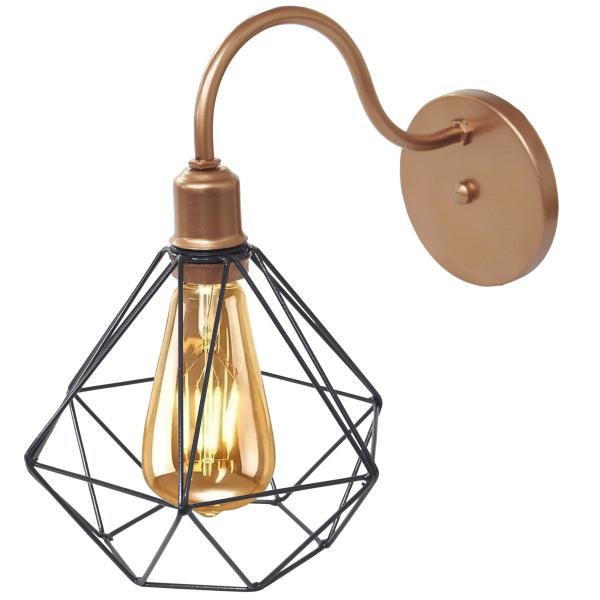 Imagem de 2 Luminárias Arandela Parede Aramada Diamante Industrial Retro + Lâmpadas Led Cobre Rose Gold/Preto