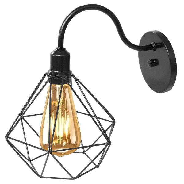 Imagem de 2 Luminárias Arandela Parede Aramada Diamante Industrial Retro + Lâmpadas Led Preto