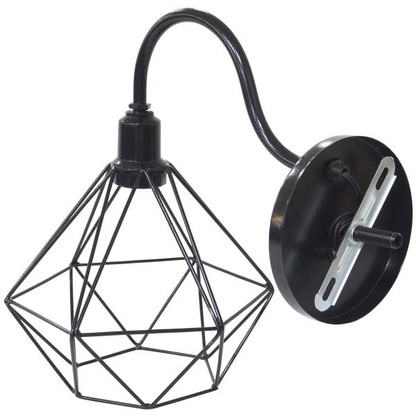 Imagem de 2 Luminárias Arandela Parede Aramada Diamante Industrial Retro + Lâmpadas Led Preto