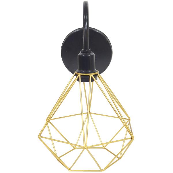 Imagem de 2 Luminárias Arandela Parede Aramada Diamante Industrial Retro + Lâmpadas Led Preto/Dourado