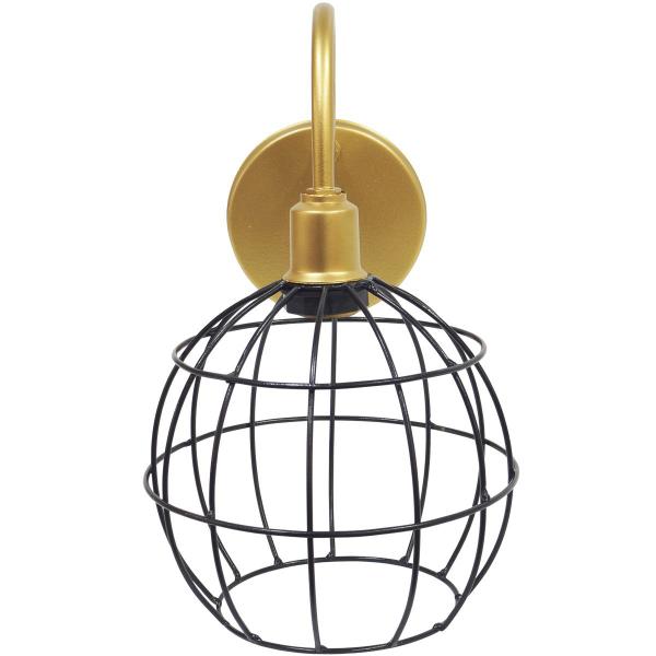 Imagem de 2 Luminárias Arandela Parede Aramada Globo Industrial Retro + Lâmpadas Led Dourado/Preto