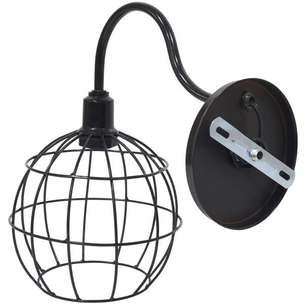 Imagem de 2 Luminárias Arandela Parede Aramada Globo Industrial Retro + Lâmpadas Led Preto