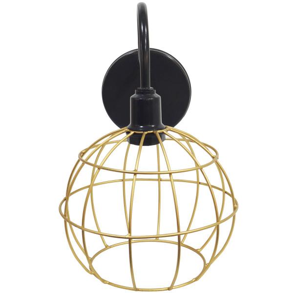 Imagem de 2 Luminárias Arandela Parede Aramada Globo Industrial Retro + Lâmpadas Led Preto/Dourado