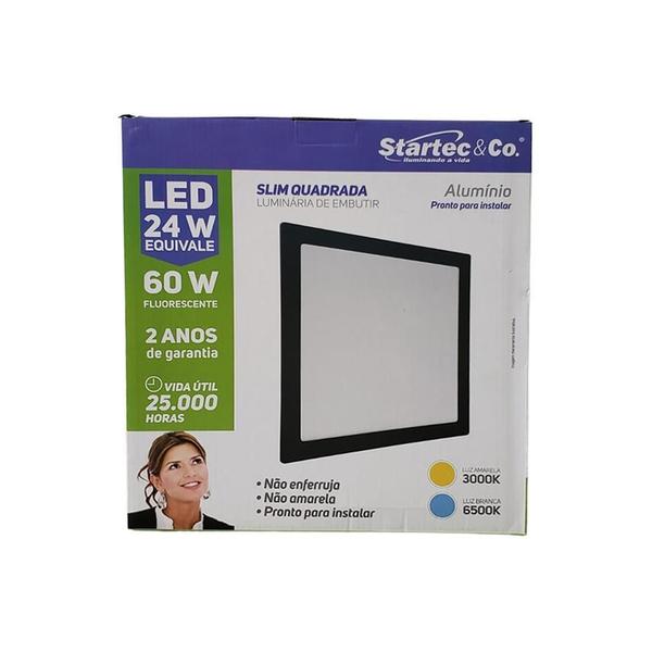 Imagem de 2 Luminárias Embutir Led Quadrada Alumínio 24W 3000K Preta