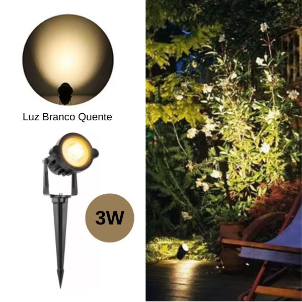 Imagem de 2 Luminárias Espeto Estaca LED Cob Ajustável 3W Com Luz Branco Quente IP65 Para Chão Jardim Gramado