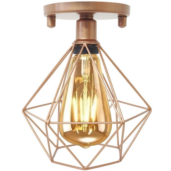 Imagem de 2 Lustre Teto Plafon + 2 Lâmpada Led St64 Industrial Aramado Diamante Retrô Vintage Cobre Rose Gold