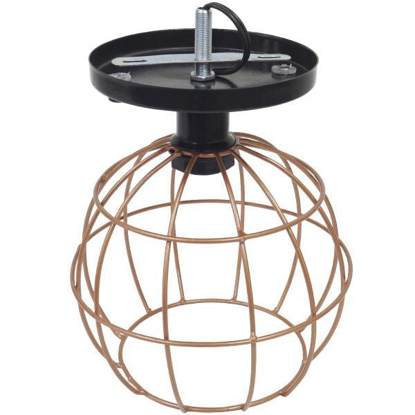 Imagem de 2 Lustres Teto Plafon + 2 Lâmpadas Led St64 Industrial Aramado Globo Cobre Rose Gold Vintage Preto