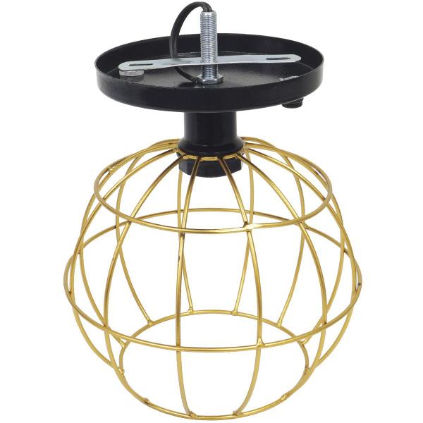 Imagem de 2 Lustres Teto Plafon + 2 Lâmpadas Led St64 Industrial Aramado Globo Dourado Retrô Vintage Preto