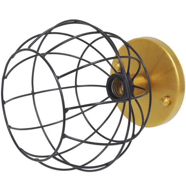 Imagem de 2 Lustres Teto Plafon + 2 Lâmpadas Led St64 Industrial Aramado Globo Preto Retrô Vintage Dourado