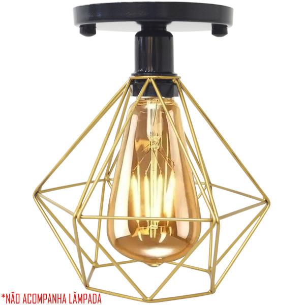 Imagem de 2 Lustres Teto Plafon Industrial Aramado Diamante Dourado Retrô Luminária Vintage Preto Agp Ilumini