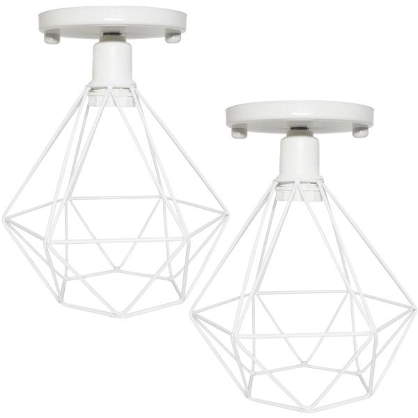 Imagem de 2 Lustres Teto Plafon Industrial Aramado Diamante Retrô Luminária Sobrepor Vintage Branco Agp