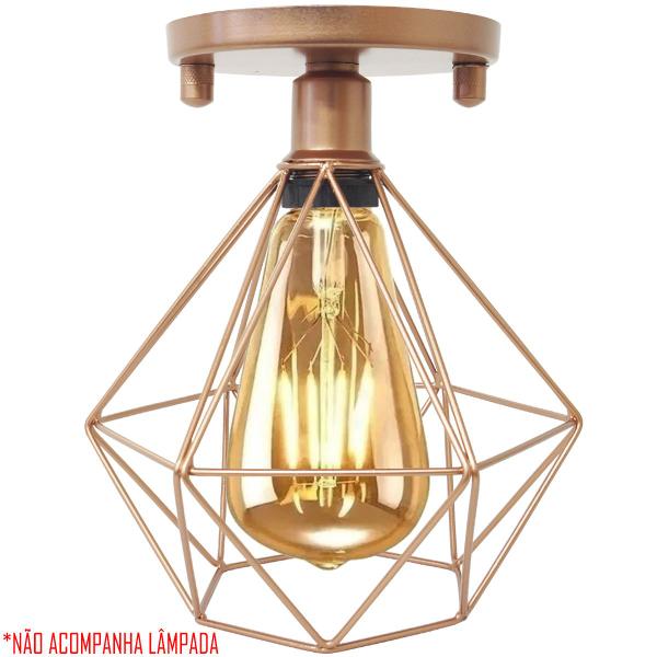 Imagem de 2 Lustres Teto Plafon Industrial Aramado Diamante Retrô Luminária Sobrepor Vintage Cobre Rose Gold