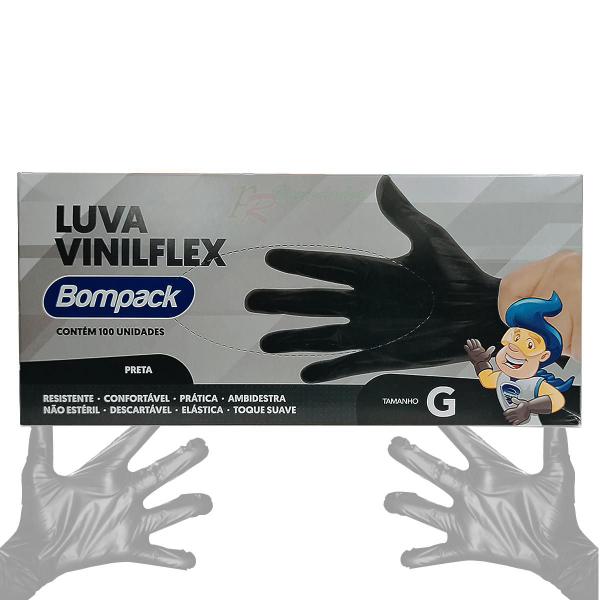 Imagem de 2 Luva Vinil Flex Descartável Proteção D Mãos C100u Preta G