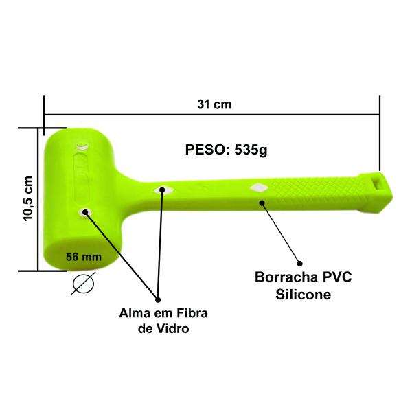 Imagem de 2 Marreta De Borracha Silicone Alma Em Fibra De Vidro 500g