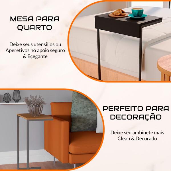 Imagem de 2 Mesa de Apoio Lateral Canto Sofá Cama Sala de Estar Notebook Delin cor Branco