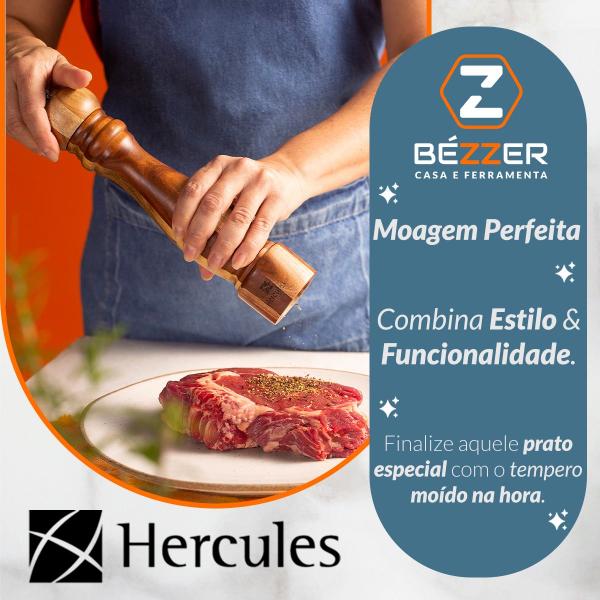 Imagem de 2 Moedor de Sal e Pimenta Especiarias 20cm Hercules Madeira Premium Base Aço inox Gourmet