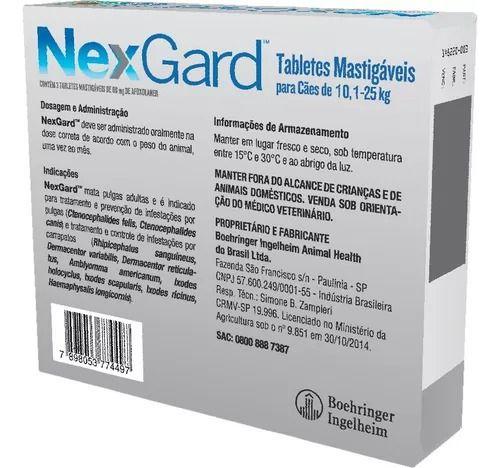 Imagem de 2 Nexgard Para Cães De 10 A 25 Kg 6 Cp Antipulga E Carrapato