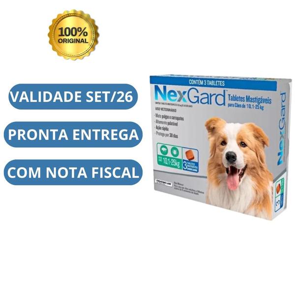 Imagem de 2 Nexgard Para Cães De 10 A 25 Kg 6 Cp Antipulga E Carrapato