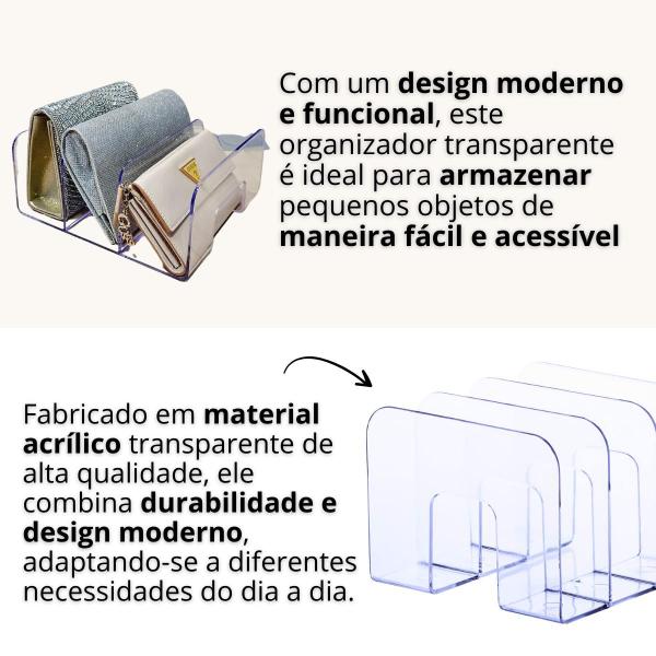 Imagem de 2 Organizador 3 Divisórias bolsas carteira clutch livros caderno agenda documentos armário estante