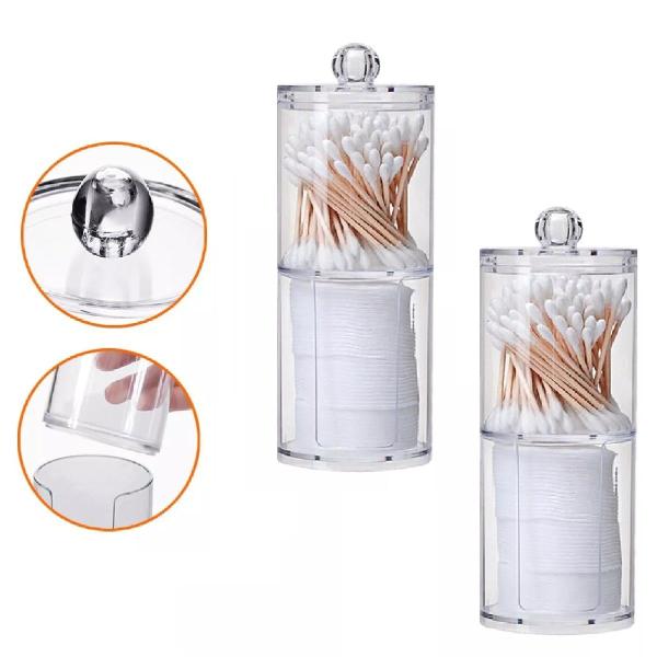 2 Organizador Porta Cotonete e Algodão Duplo 2em1 Acrílico - Fx Imagem de 2 Organizador Porta Cotonete e Algodão Duplo 2em1 Acrílico