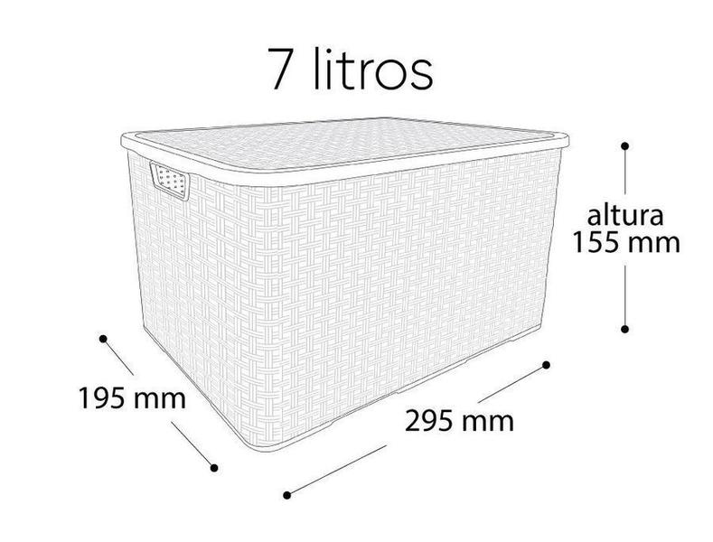 Imagem de 2 Organizadora Rattan Plástica Preta Empilhável C/ Tampa 7l