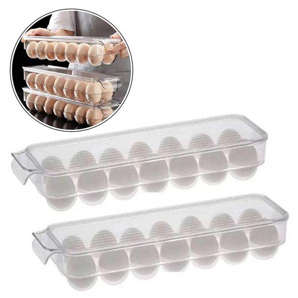 2 Organizadores De Ovos Com Tampa Para Geladeira Com 14 Cavidades 37,5x11,5cm - Paramount - Paramount Plásticos Imagem de 2 Organizadores De Ovos Com Tampa Para Geladeira Com 14 Cavidades 37,5x11,5cm - Paramount
