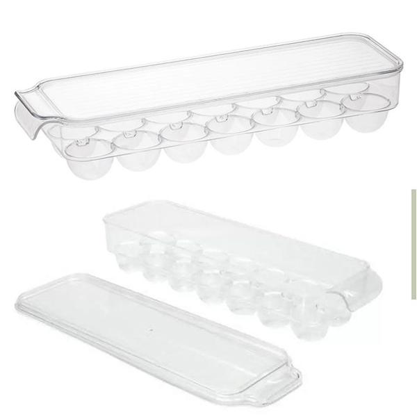 2 Organizadores De Ovos Com Tampa Para Geladeira Com 14 Cavidades 37,5x11,5cm - Paramount - Paramount Plásticos Imagem de 2 Organizadores De Ovos Com Tampa Para Geladeira Com 14 Cavidades 37,5x11,5cm - Paramount