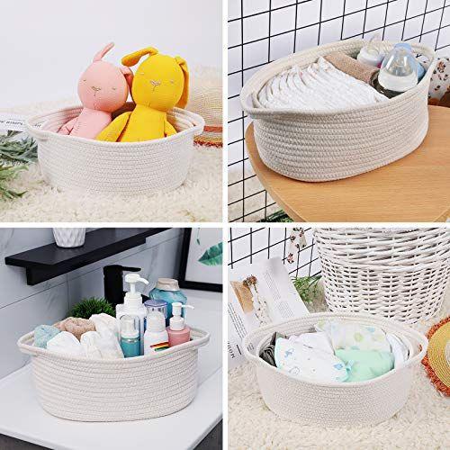 Imagem de 2 Pack ABenkle Cesta Tecida Pequena, 12 "x 8" x 5" Cesta Pequena Bonito, Cesta de Armazenamento de Prateleira da Sala de Cordas, Cesta de Peito de Brinquedos de Cão de Gato Caixa, Cesta de Presente Decorativa Vazia com Alças