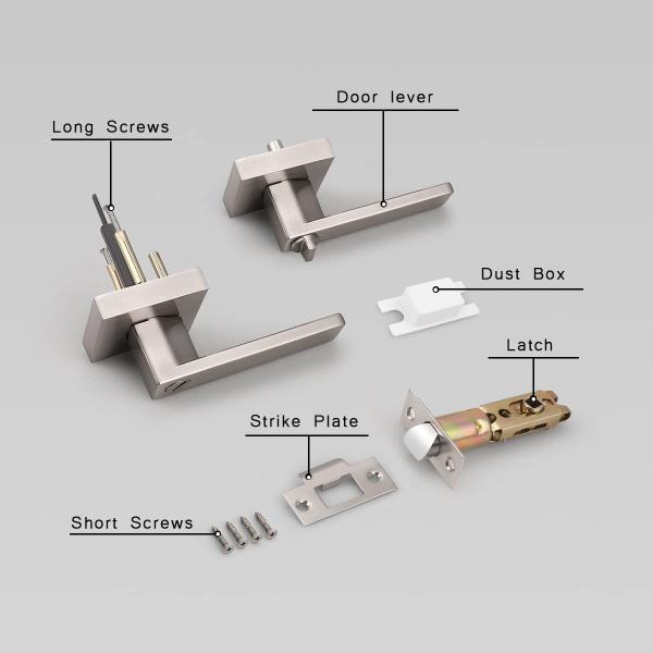 Imagem de 2 Pack Square Door Levers, Quarto/Bathroom Door Knobs, Privacy Door Locks Interior Door Handles, Satin Nickel Finished,Heavey Duty