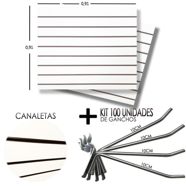 Imagem de 2 Paineis Canaletado - 0,91 x 0,91 + 100 Gancho 10cm + Canaletas PRETO