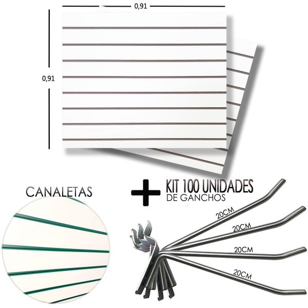 Imagem de 2 Paineis Canaletado - 0,91 x 0,91 + 100 Gancho 20cm + Canaletas VERDE