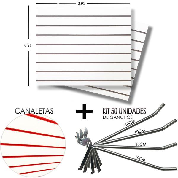 Imagem de 2 Paineis Canaletado - 0,91 x 0,91 + 50 Gancho 10cm + Canaletas vermelho