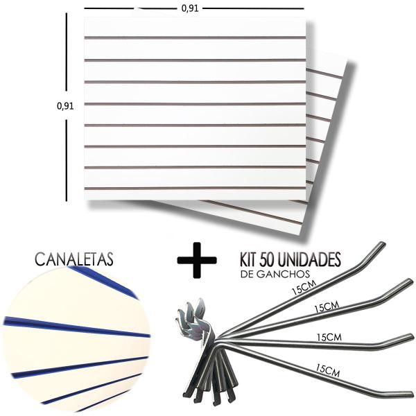 Imagem de 2 Paineis Canaletado - 0,91 x 0,91 + 50 Gancho 15cm + Canaletas AZUL