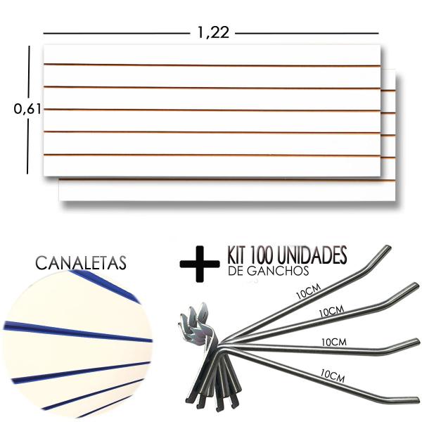 Imagem de 2 Paineis Canaletado - 1,22 X 0,61 + 100 Gancho 10cm + Canaletas AZUL