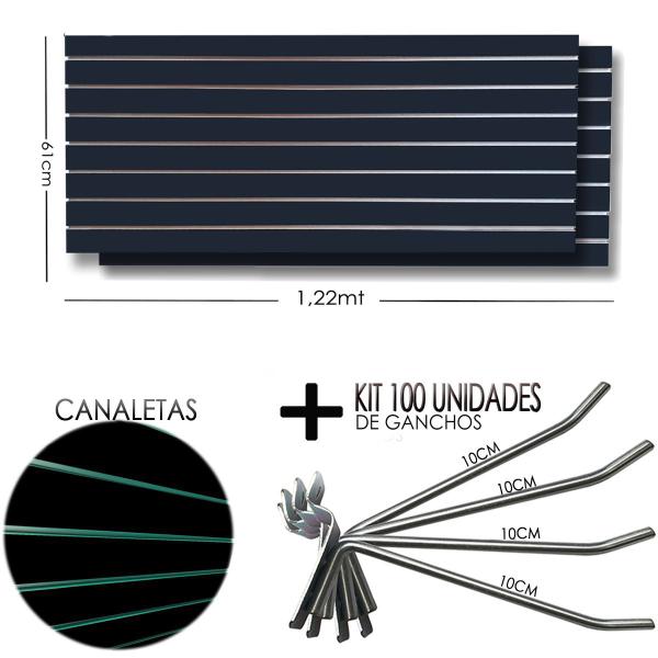 Imagem de 2 Paineis Canaletado - 1,22 x 0,61 + 100 Gancho 10cm + Canaletas VERDE