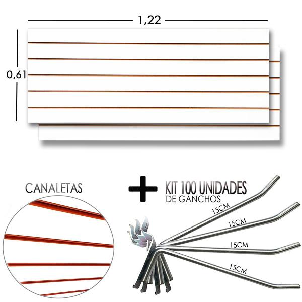 Imagem de 2 Paineis Canaletado - 1,22 x 0,61 + 100 Gancho 15cm + Canaletas LARANJA