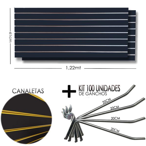 Imagem de 2 Paineis Canaletado - 1,22 x 0,61 + 100 Gancho 20cm + Canaletas AMARELO