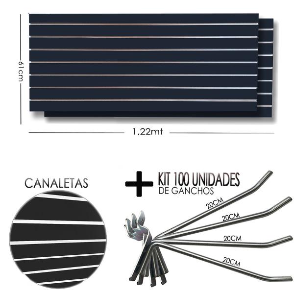 Imagem de 2 Paineis Canaletado - 1,22 x 0,61 + 100 Gancho 20cm + Canaletas BRANCO