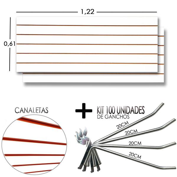 Imagem de 2 Paineis Canaletado - 1,22 x 0,61 + 100 Gancho 20cm + Canaletas LARANJA