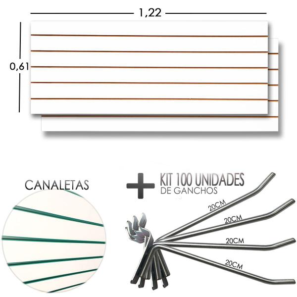 Imagem de 2 Paineis Canaletado - 1,22 x 0,61 + 100 Gancho 20cm + Canaletas VERDE