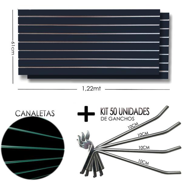 Imagem de 2 Paineis Canaletado - 1,22 x 0,61 + 50 Gancho 10cm + Canaletas VERDE