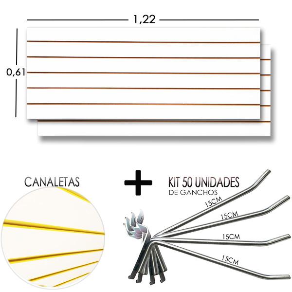 Imagem de 2 Paineis Canaletado - 1,22 x 0,61 + 50 Gancho 15cm + Canaletas AMARELA