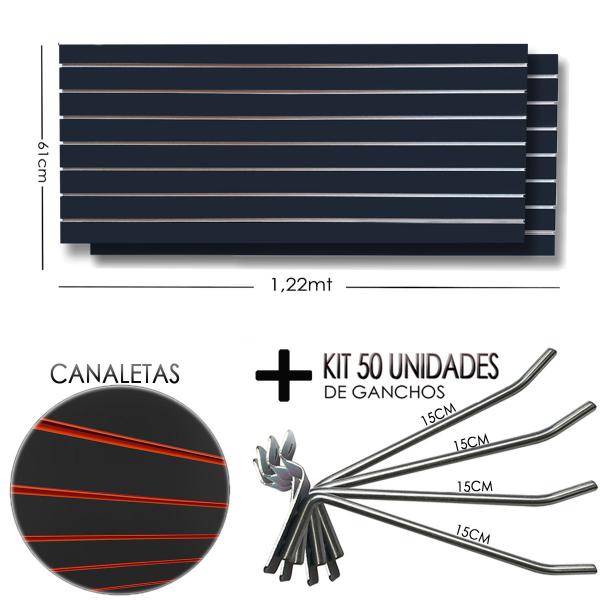 Imagem de 2 Paineis Canaletado - 1,22 x 0,61 + 50 Gancho 15cm + Canaletas LARANJA