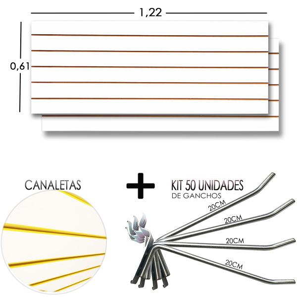 Imagem de 2 Paineis Canaletado - 1,22 x 0,61 + 50 Gancho 20cm + Canaletas AMARELA