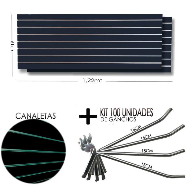 Imagem de 2 Paineis Canaletado Preto -1,22 x 0,61 + 100 Gancho 15cm + Canaletas VERDE