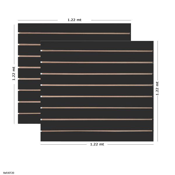 Imagem de 2 Paineis Canaletado Preto - 1,22 x 1,22 + Canaletas Brancas