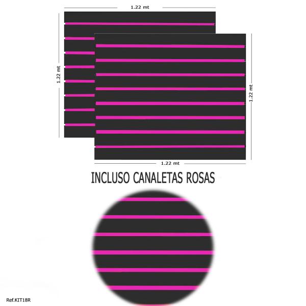 Imagem de 2 Paineis Canaletado Preto - 1,22 x 1,22 + Canaletas Rosas