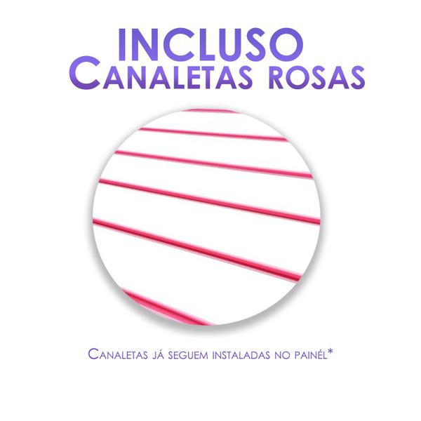 Imagem de 2 Paineis Canaletados - 2,44 x 1,22 + 100 Ganchos 10cm + Canaleta Rosa