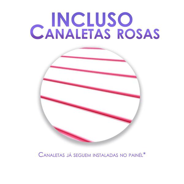 Imagem de 2 Paineis Canaletados - 2,44 x 1,22 + 100 Ganchos 10cm + Canaleta Rosa